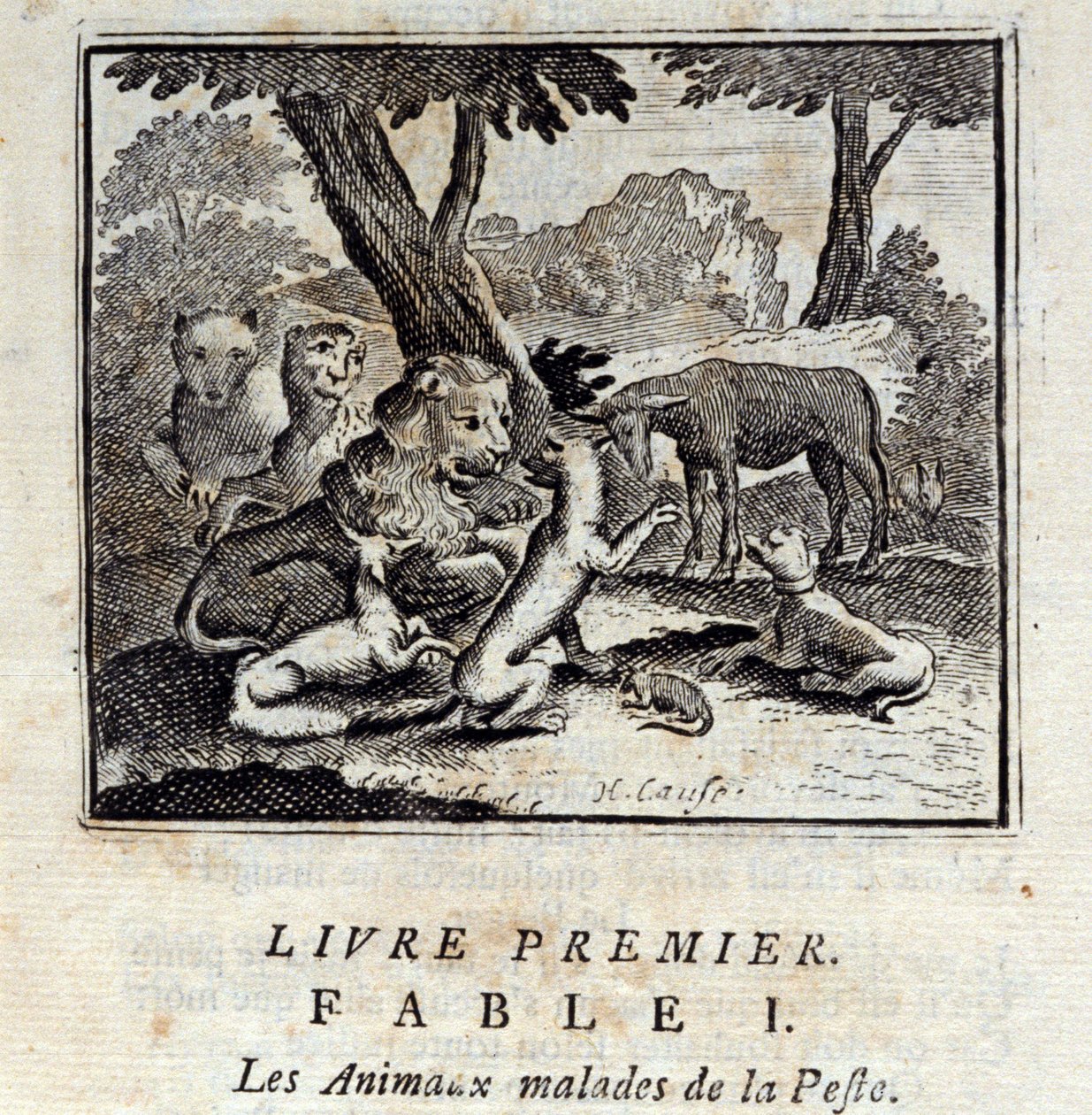 Die Tiere, die an der Pest erkrankt sind. Fabeln von Jean de La Fontaine (1621-95). Illustration von François Chauveau (1613-1676). Ausgabe von 1728 von Francois Chauveau