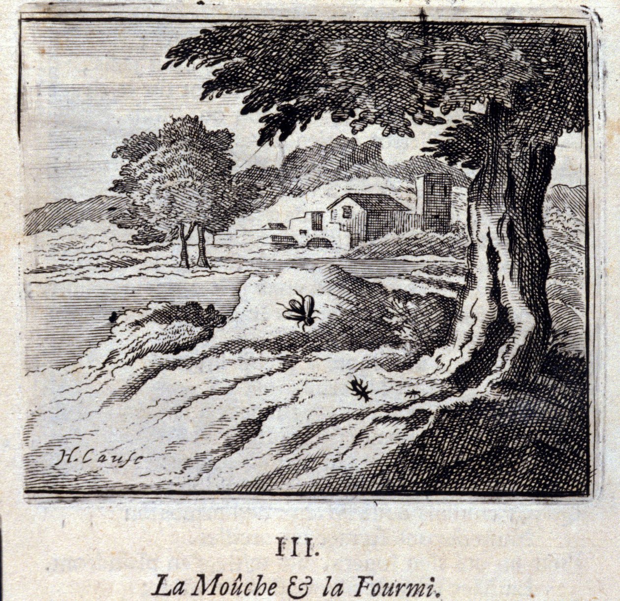 Die Fliege und die Ameise. Fabeln von Jean de La Fontaine. Illustration von François Chauveau. Ausgabe von 1728. von Francois Chauveau