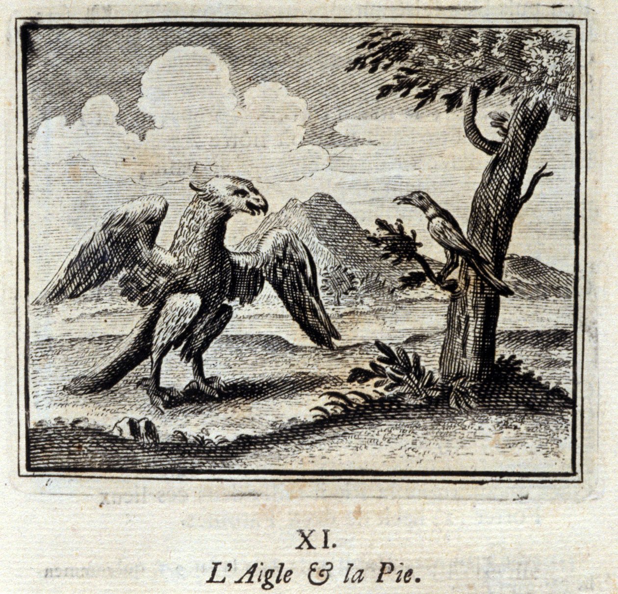 Der Adler und der Fromme. Fabeln von Jean de La Fontaine. Illustration von François Chauveau. Ausgabe von 1728. von Francois Chauveau
