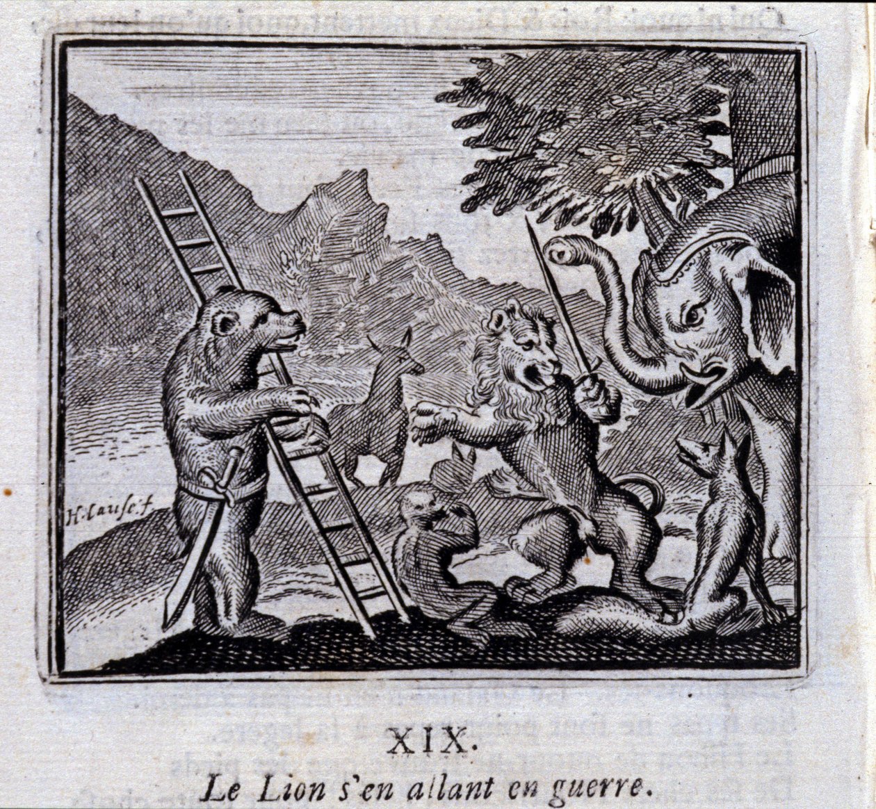 Der Löwe zieht in den Krieg. Fabeln von Jean de La Fontaine (1621-95). Illustration von François Chauveau (1613-1676). Ausgabe von 1728. von Francois Chauveau