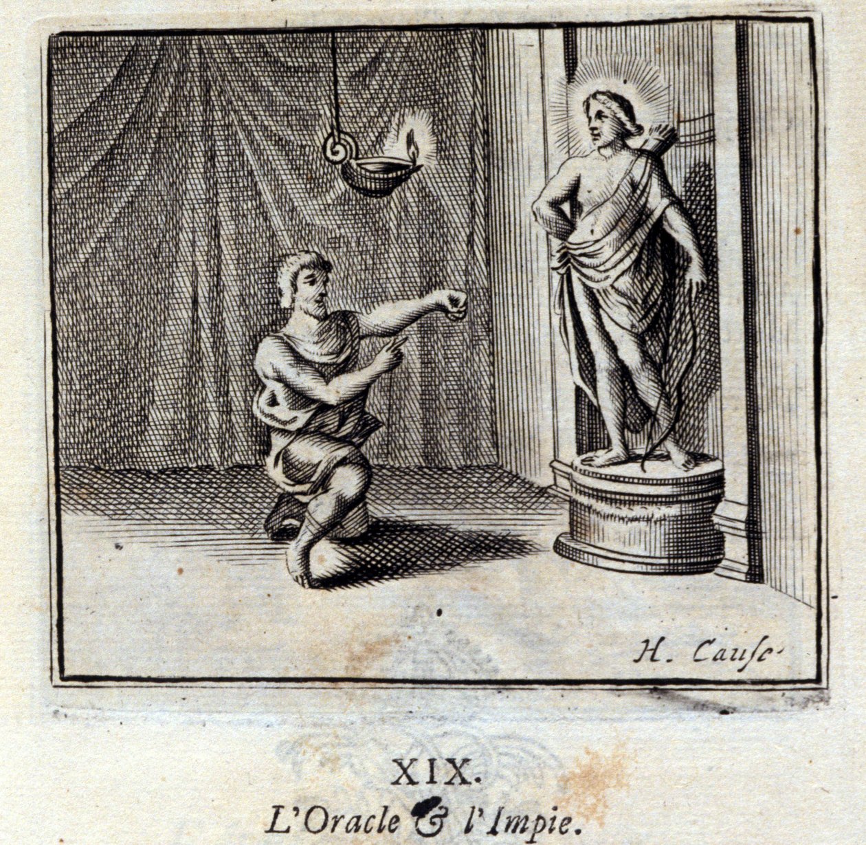 Das Orakel und der Gottlose. Fabeln von Jean de La Fontaine. Illustration von François Chauveau. Ausgabe von 1728. von Francois Chauveau