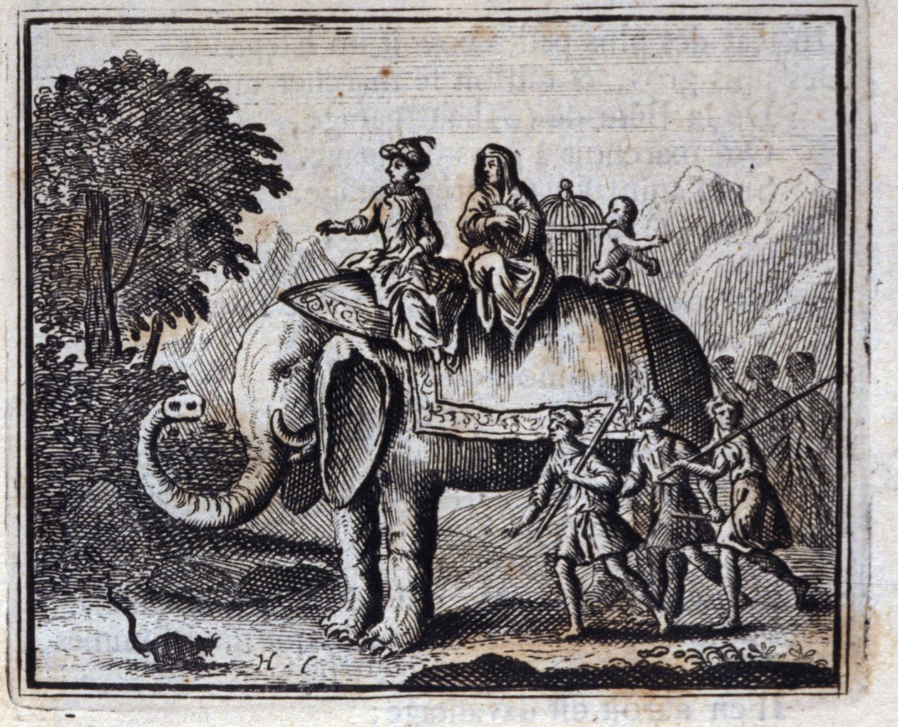Die Ratte und der Elefant. Fabeln von Jean de La Fontaine. Illustration von François Chauveau. Ausgabe von 1728. von Francois Chauveau