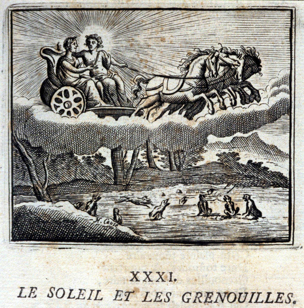 Die Sonne und die Frösche. Fabeln von Jean de La Fontaine. Illustration von François Chauveau. Ausgabe von 1728. von Francois Chauveau