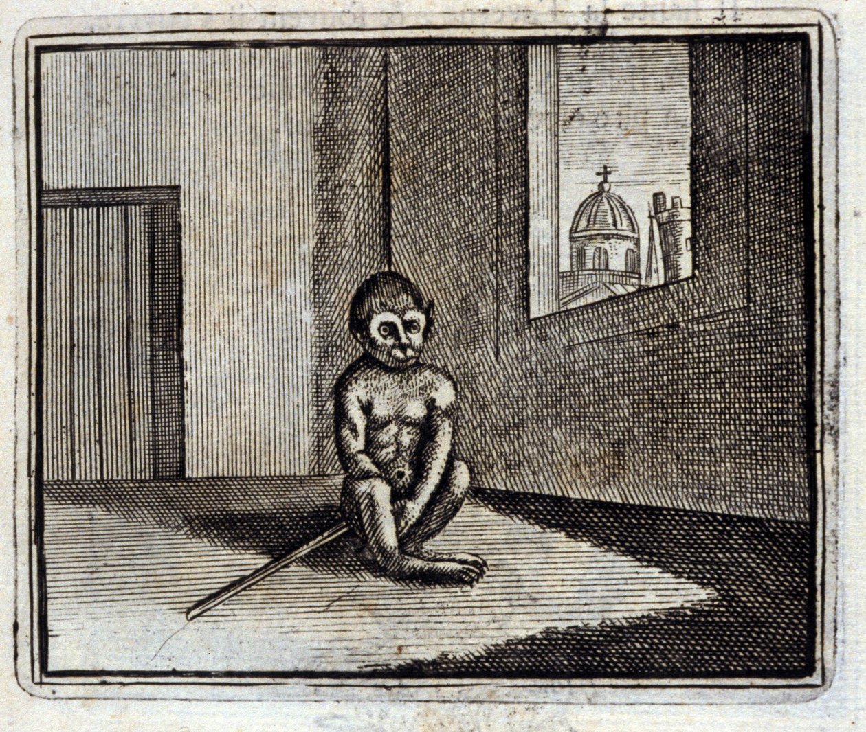 Der Affe. Fabeln von Jean de La Fontaine. Illustration von François Chauveau. Ausgabe von 1728 von Francois Chauveau