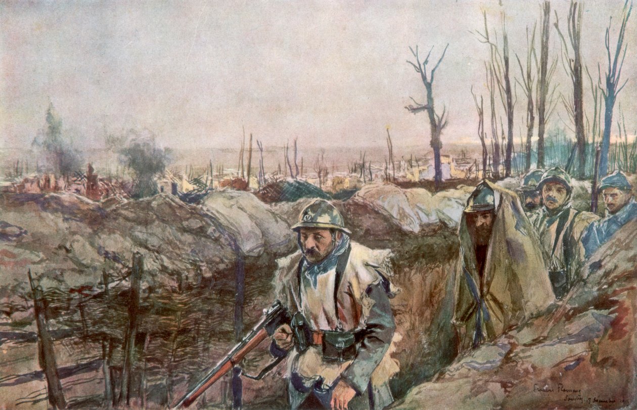 Ein französischer Graben im Dorf Souchez, Artois, Frankreich, 18. Dezember 1915 von Francois Flameng
