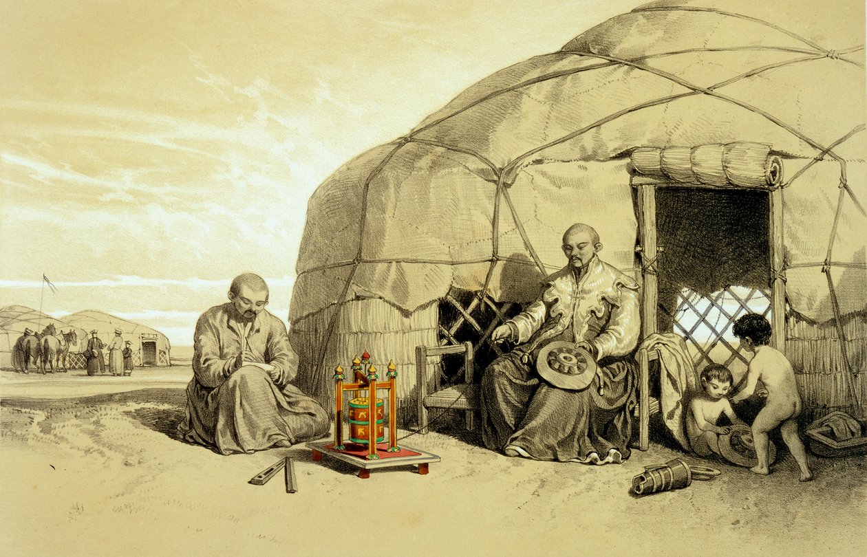 Kalmücken mit einem Gebetsrad, Sibirien, Illustration aus 