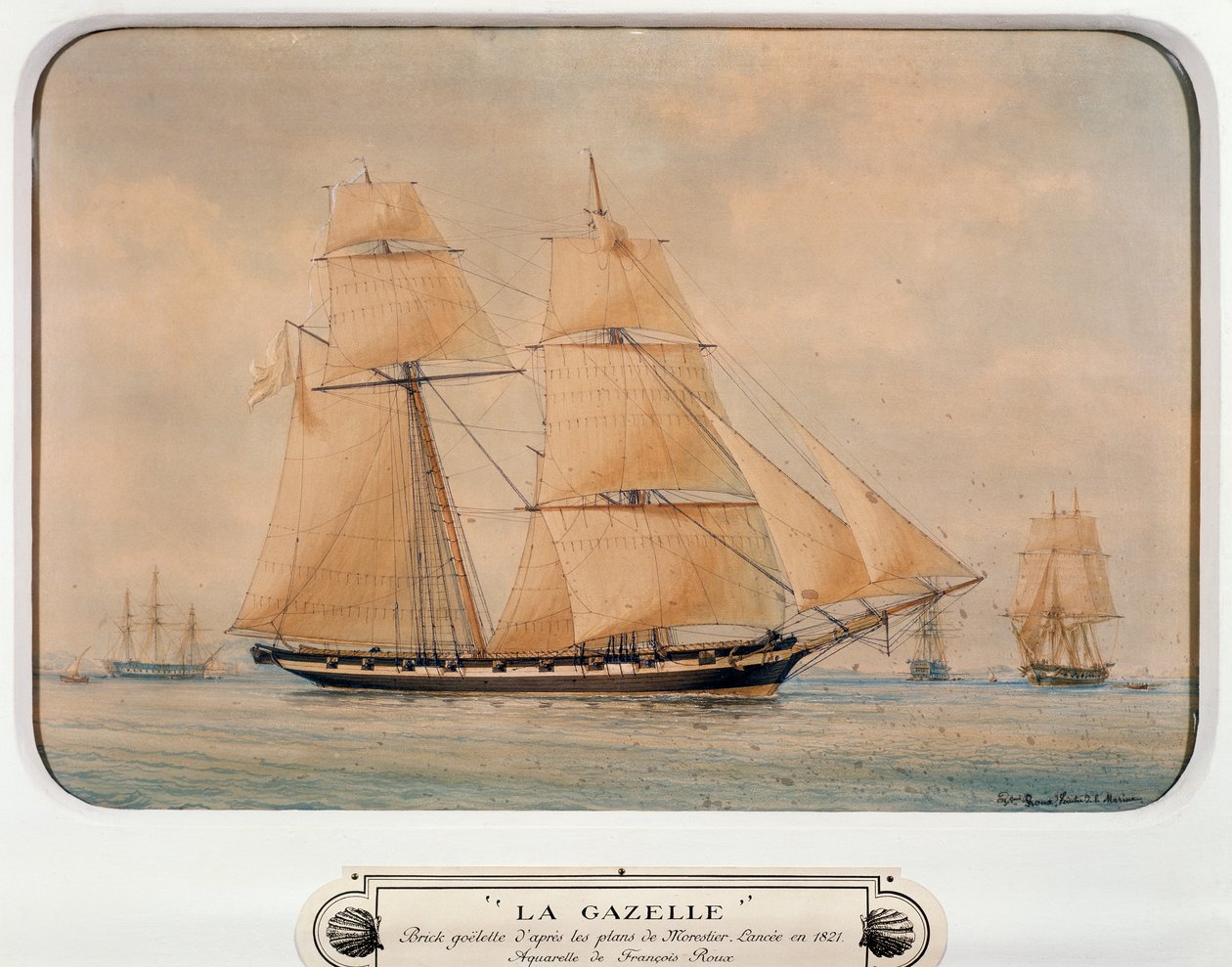 Die Schoner La Gazelle, von François Roux, Aquarell, Frankreich von Francois Geoffroy Roux