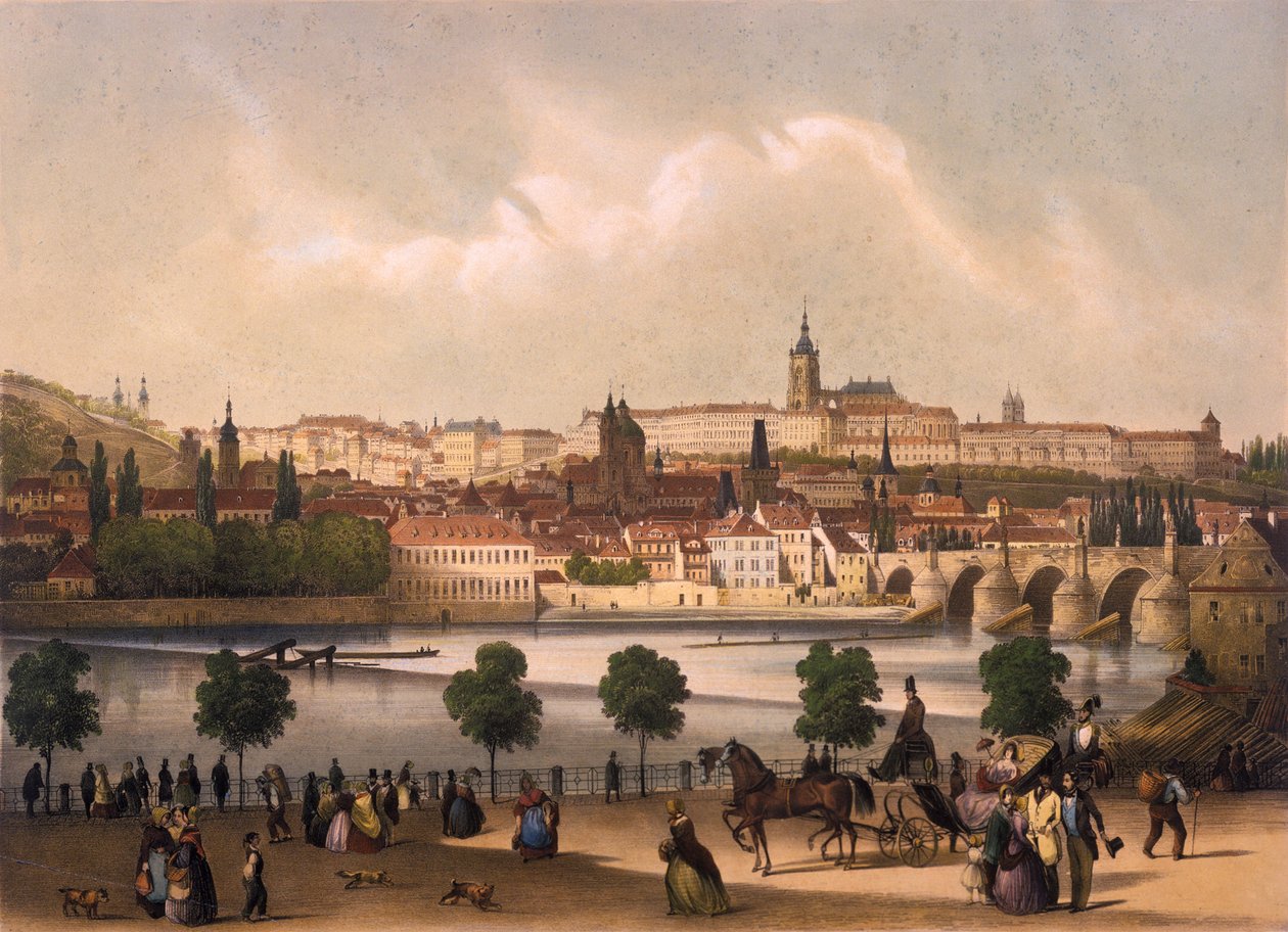 Blick auf die Kleinseite und die Prager Burg Hradschin, um 1845 von Francois Joseph Sandmann