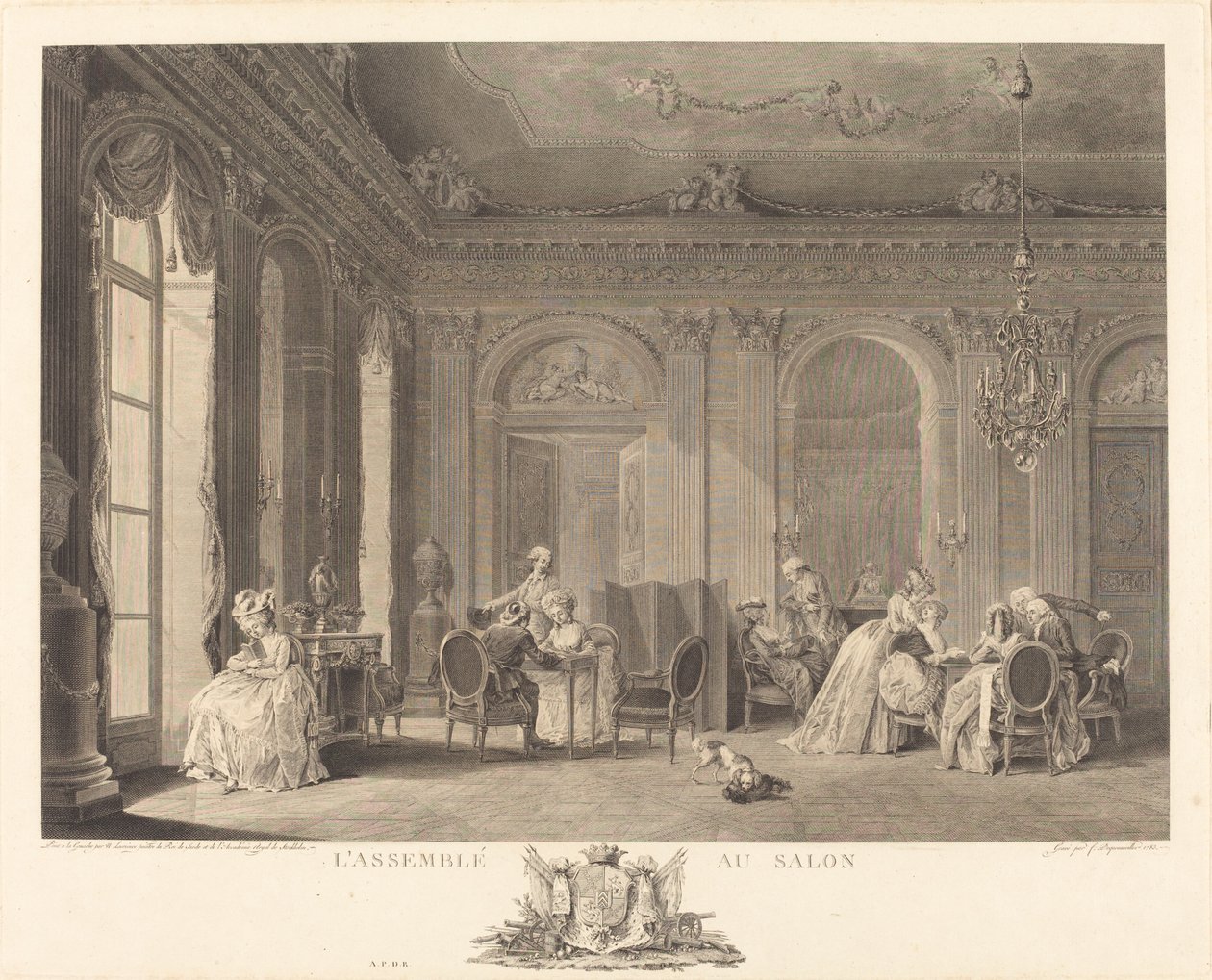 Die Versammlung im Salon von Francois Nicolas Barthelemy Dequevauviller after Nicolas Lavreince