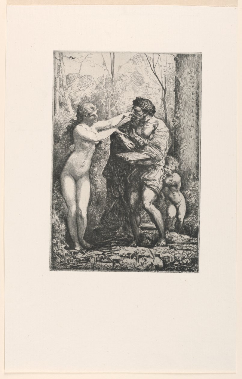Künstler und eine Nymphe, aus Zwölf Radierungen von Chifflart von Francois Nicolas Chifflart