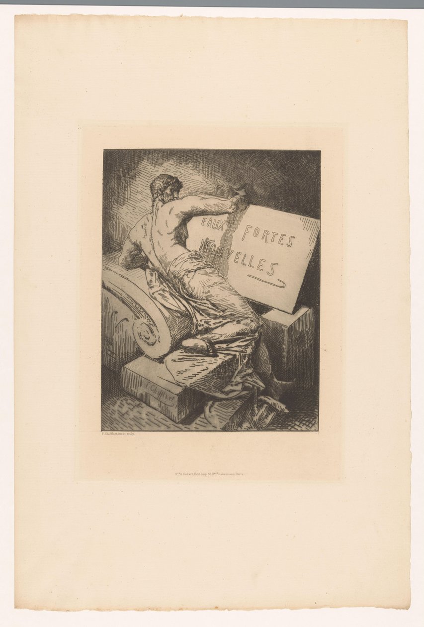 Titelblatt mit Mann auf steinernem Denkmal von Francois Nicolas Chifflart