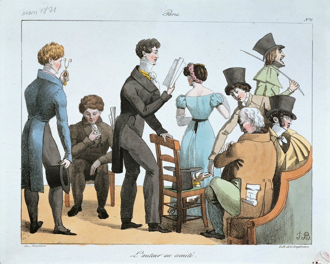 Der Mann der Briefe im Komitee, von F.N. Martinet, Gravur von Francois Nicolas Martinet