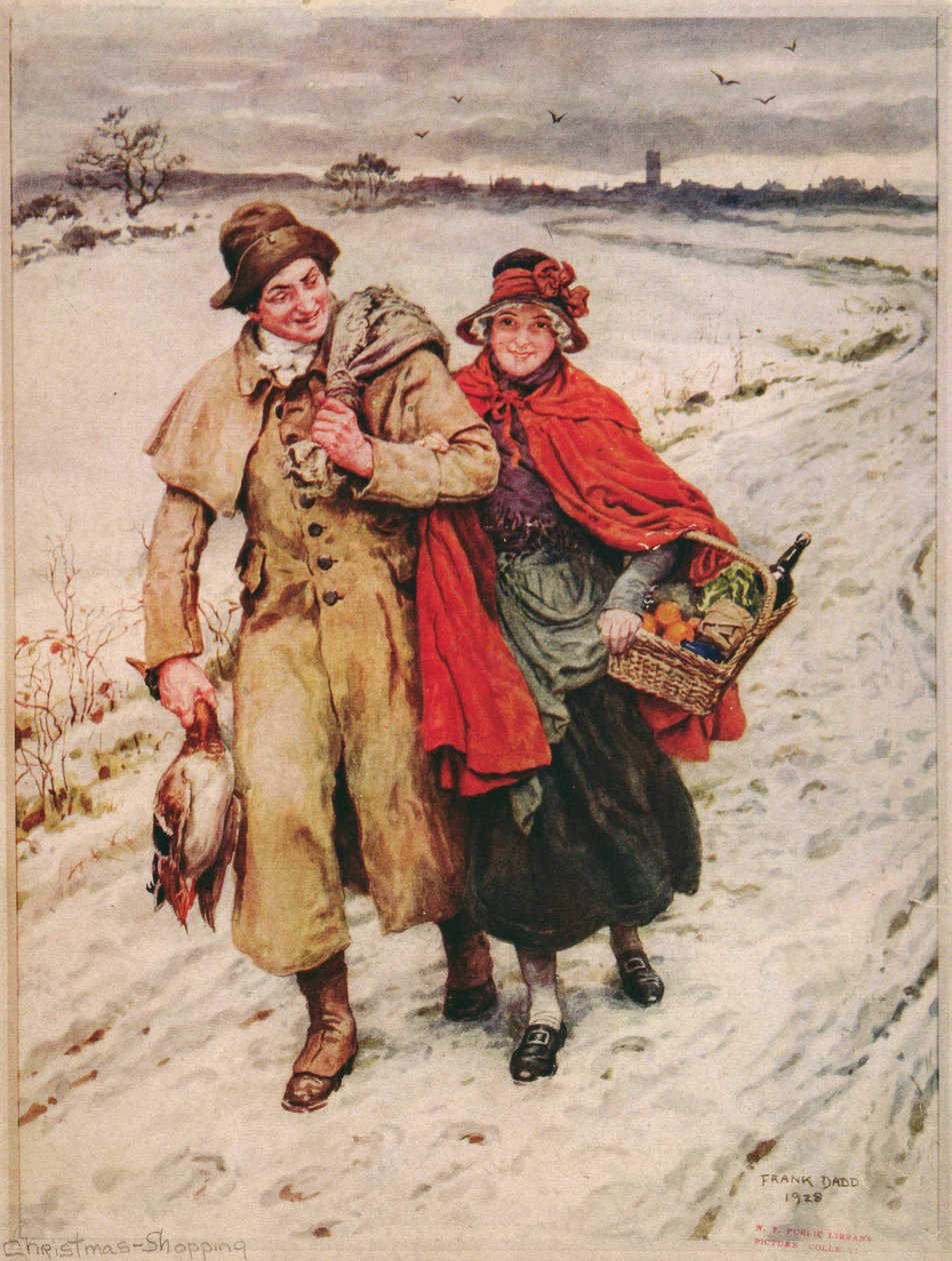 Weihnachtseinkäufe, Weihnachtskarte von Frank Dadd