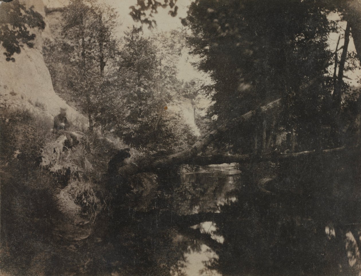 Landschaft mit sitzender Figur am Ufer eines Baches, ca. 1856 von Frank Chauvassaignes