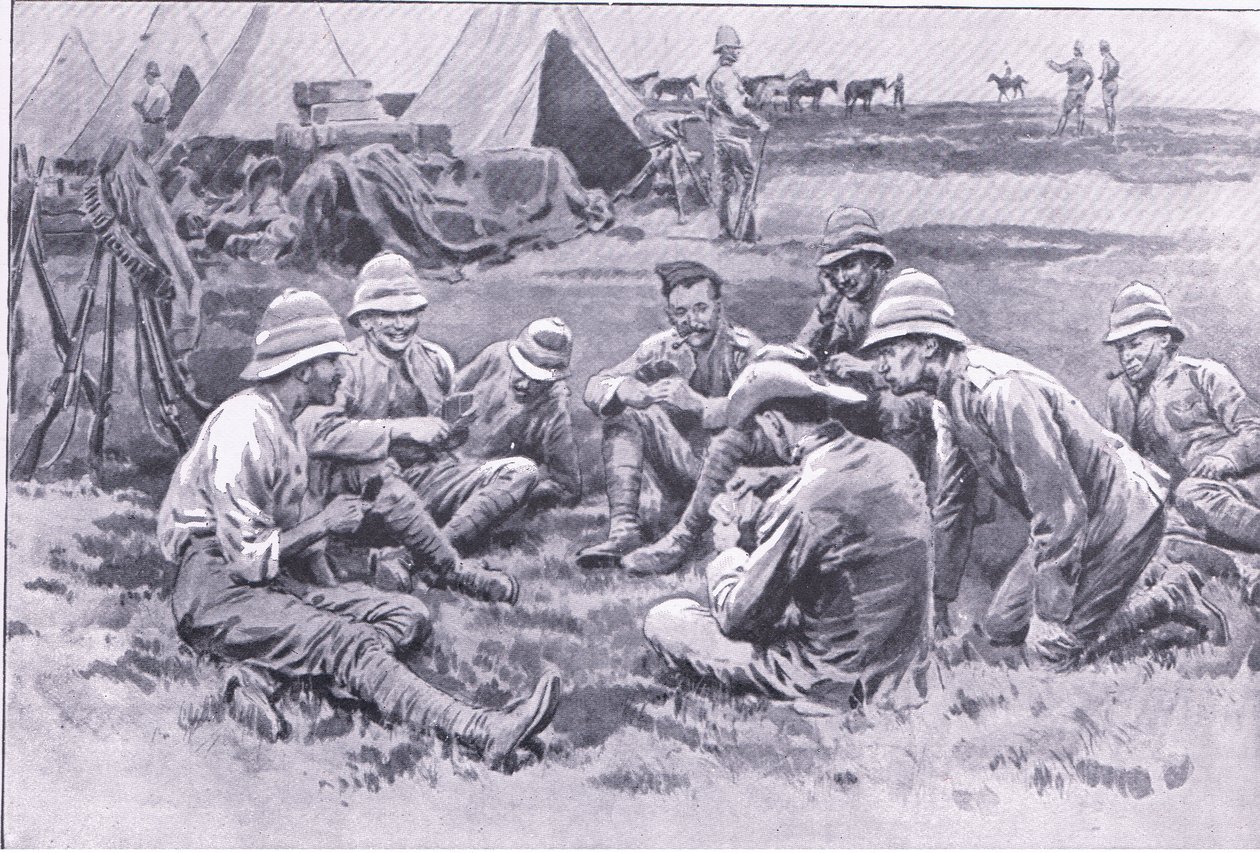 Müde Soldaten genießen eine Pause, aus After Pretoria: Der Guerillakrieg veröffentlicht von Harmsworth Bros Limited, 1901 von Frank Dadd