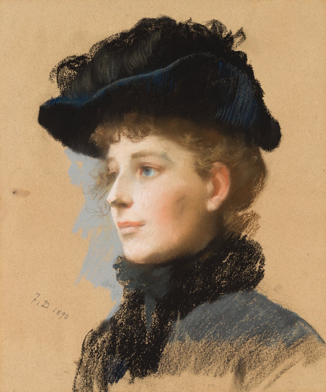 Frau mit schwarzem Hut von Frank Duveneck