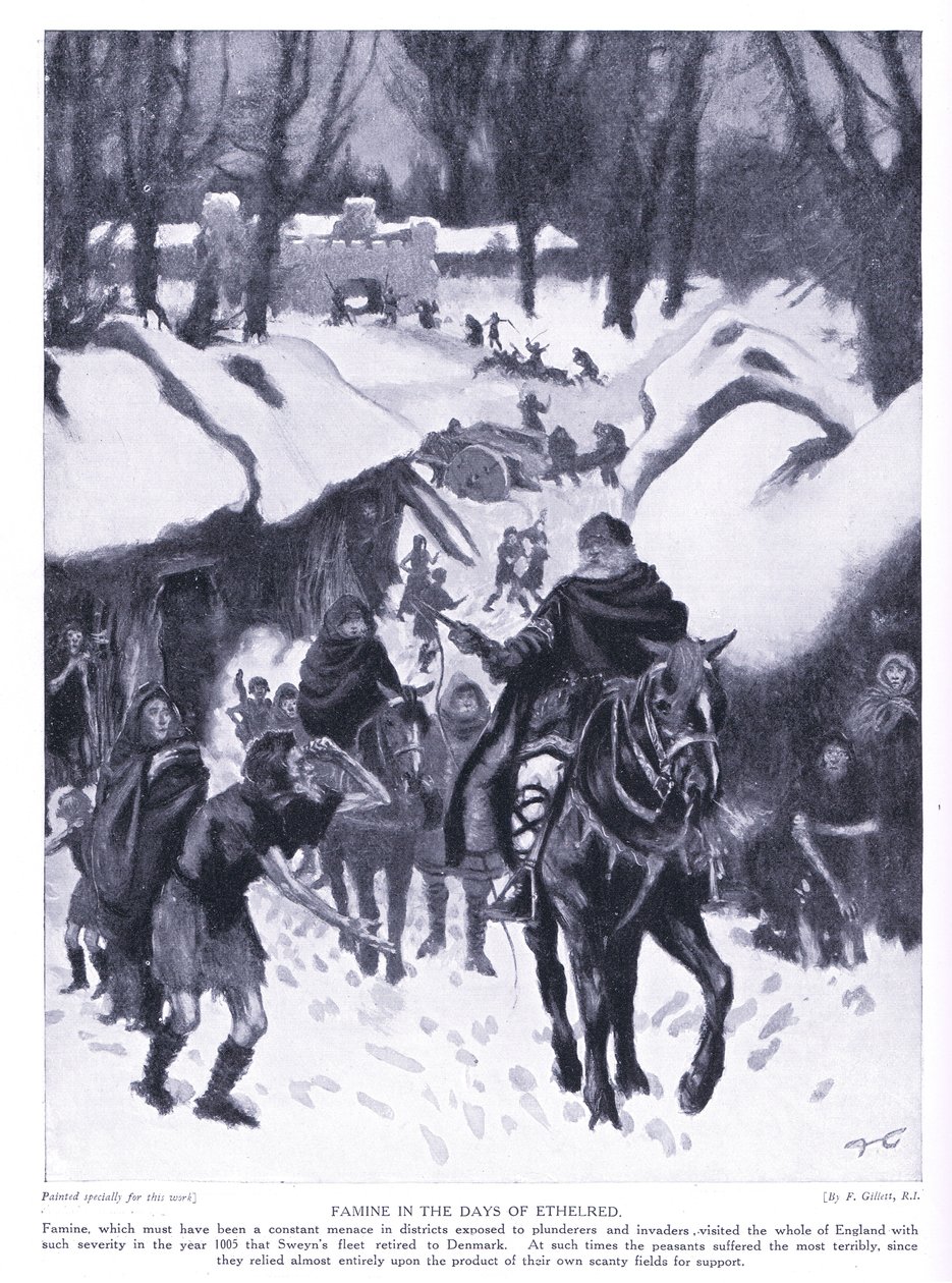 Hungersnot in den Tagen von Ethelred AD1005, 1920er Jahre von Frank Gillett