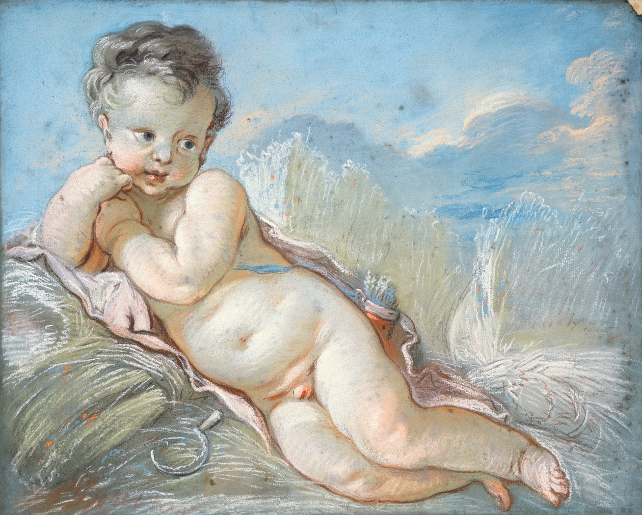 Amor, der in einem Kornfeld ruht von François Boucher