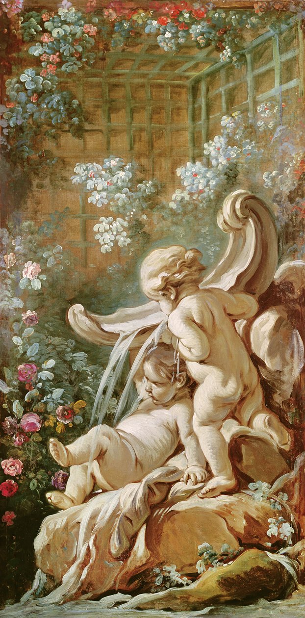 Zwei Cupidos an einem Becken, aus dem Salon von Gilles Demarteau, ca. 1750-65 von François Boucher
