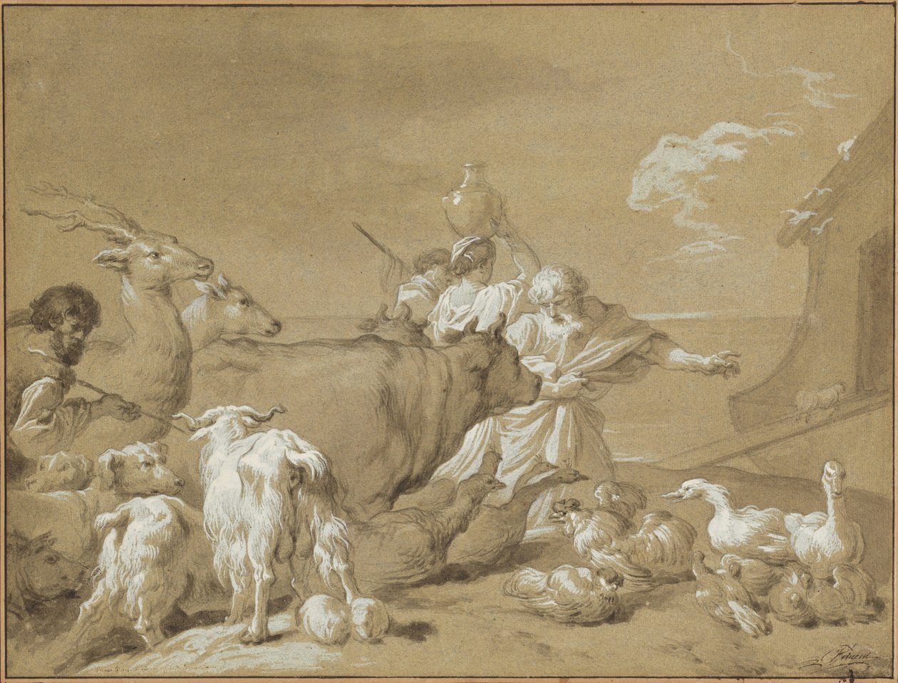 Noah führt die Tiere in die Arche von François André Vincent after Giovanni Benedetto Castiglione