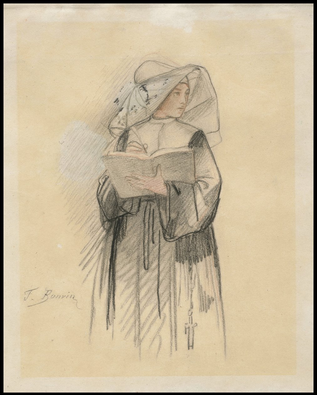 Eine Nonne mit einem Buch und einem Stift, 1827-1887 von François Bonvin