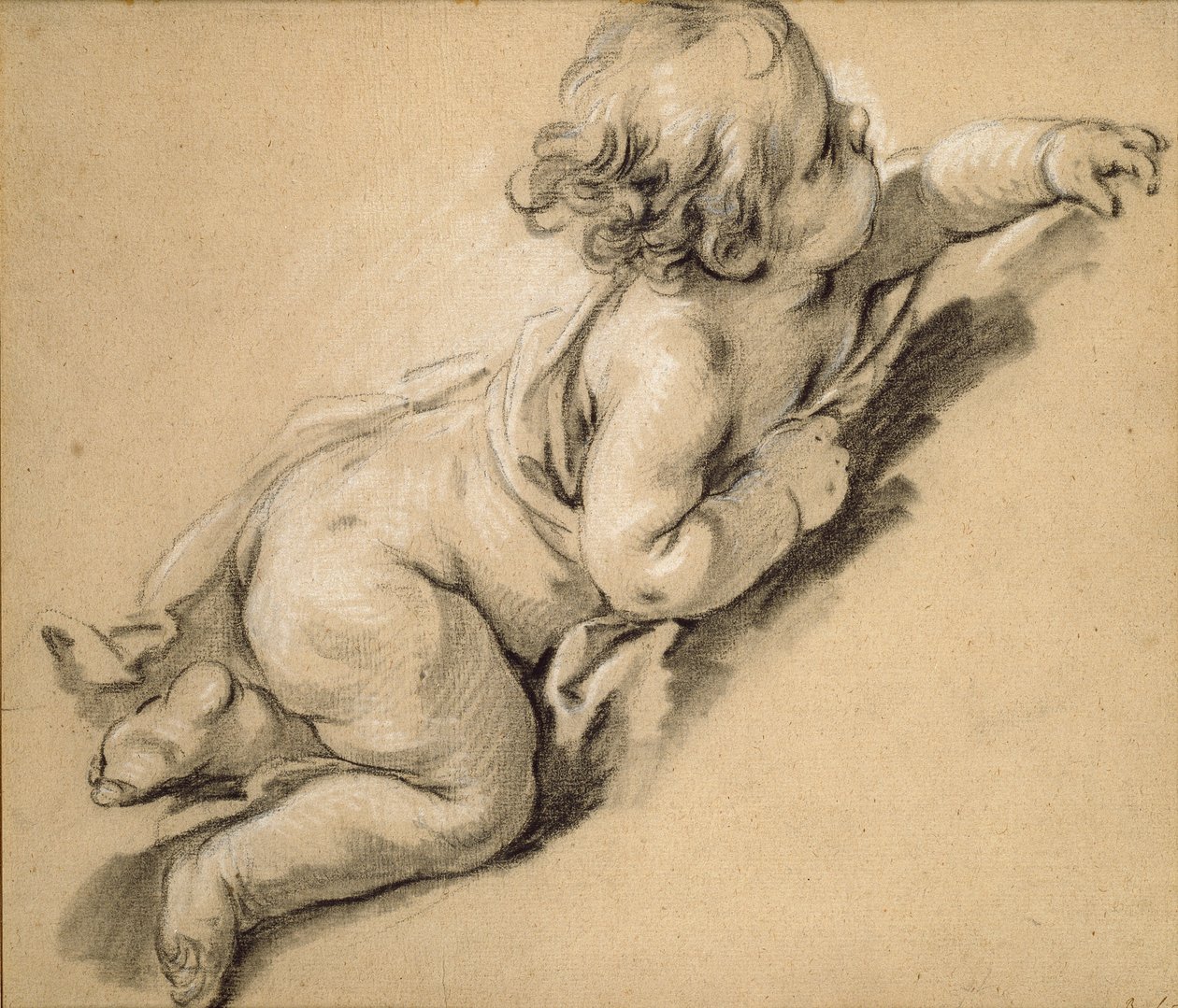 Ein Putto, der nach rechts liegt, Mitte des 18. Jahrhunderts von François Boucher