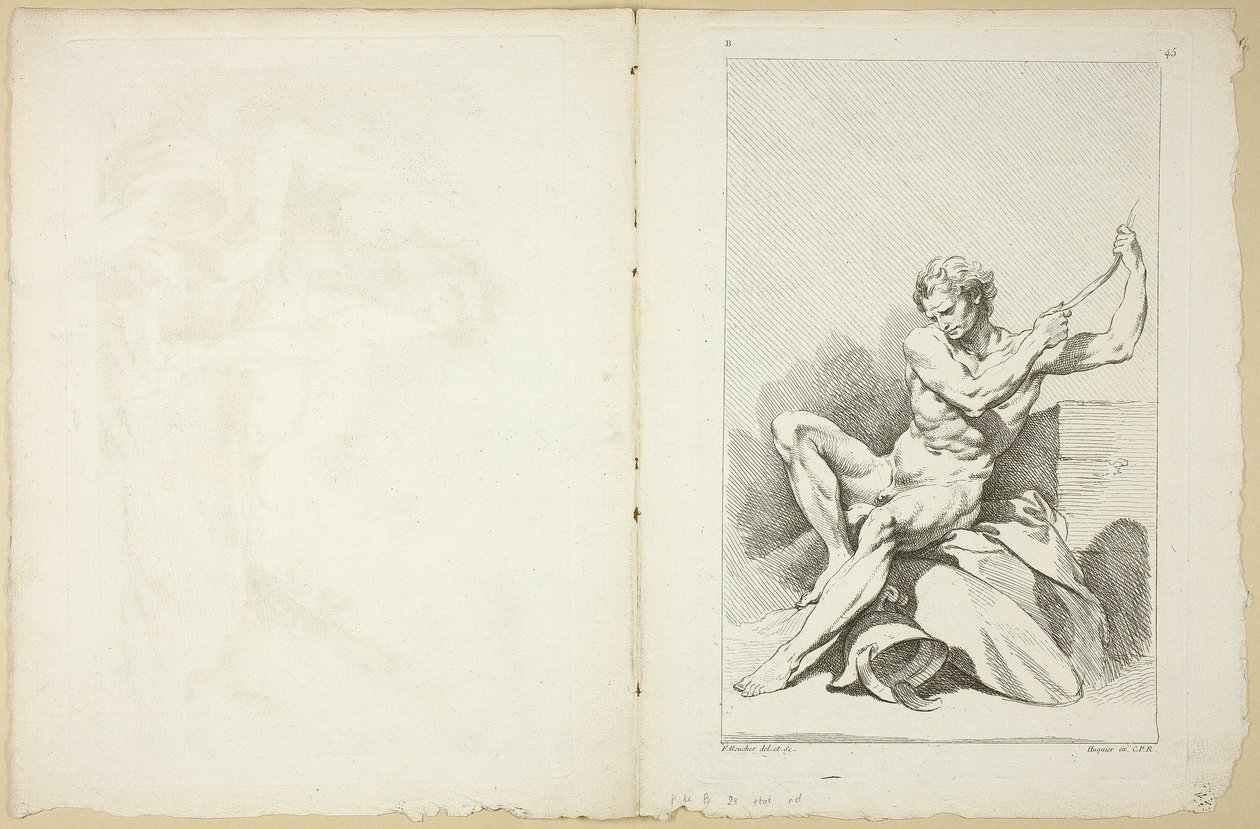 Akademischer Akt (recto und verso), aus Seconde Livre de Figures d’Academies gravées en Partie par les Professeurs de l’Académie Royale von François Boucher
