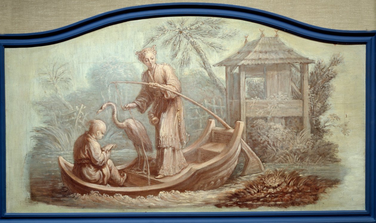 Chinoiserie: Angelszene in China. Türfront gezeichnet von François Boucher von François Boucher