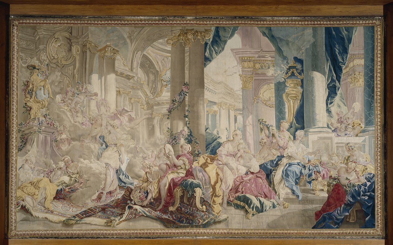 Psyché von Zephyr in den Palast der Liebe geführt und Psyché zeigt ihren Schwestern ihren Reichtum, nach 1741 von François Boucher