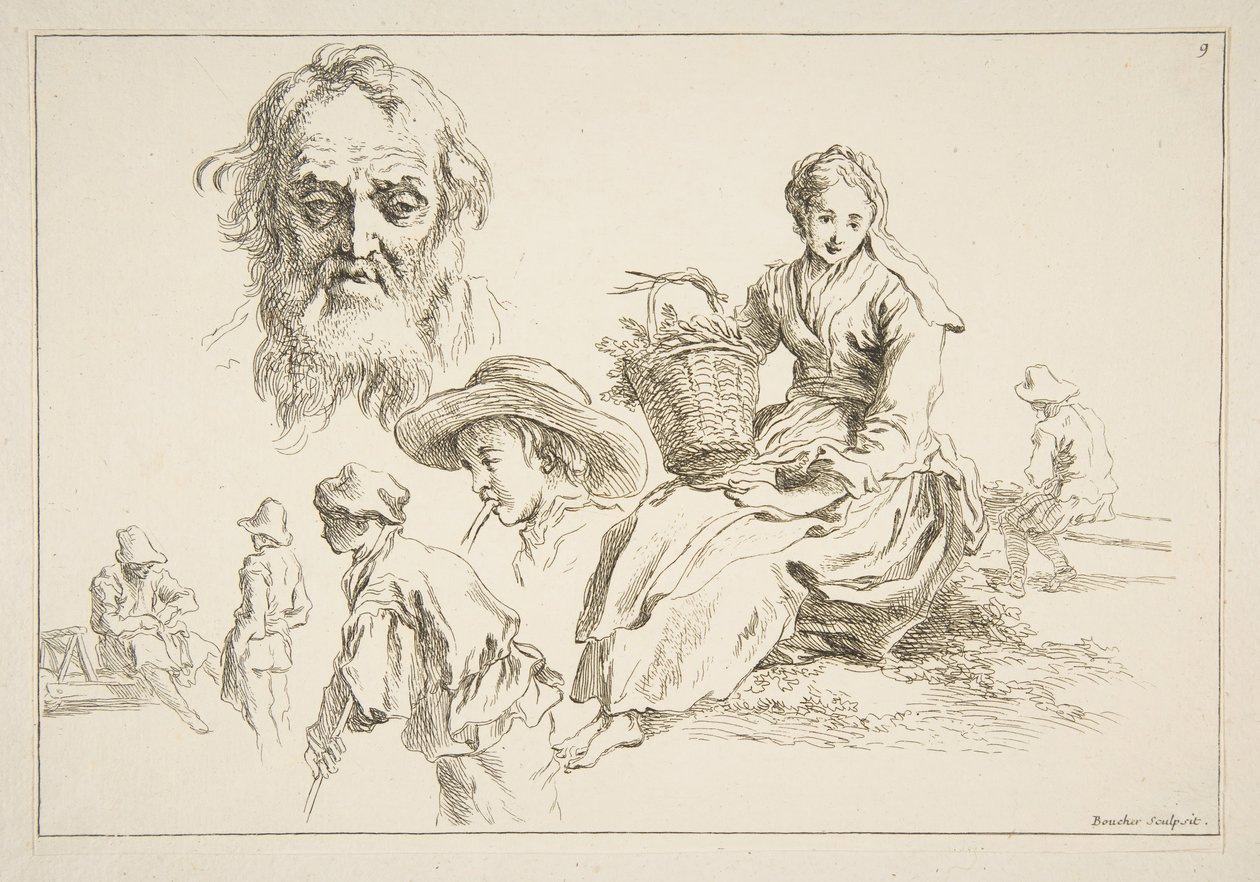 Blatt mit Skizzen, ca. 1735 von François Boucher