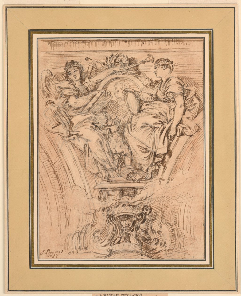 Spandrendekoration: Ruhm und Wahrheit applaudieren Ludwig XV. von François Boucher