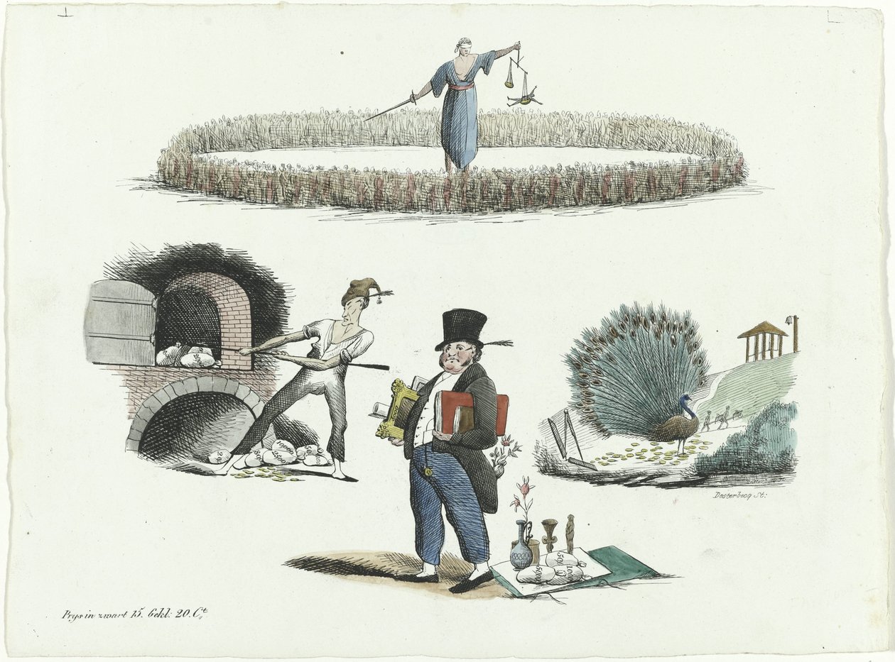 Karikatur auf J.C. Backer, C. Seyn und S. van der Paauw, 1839 von François Desterbecq