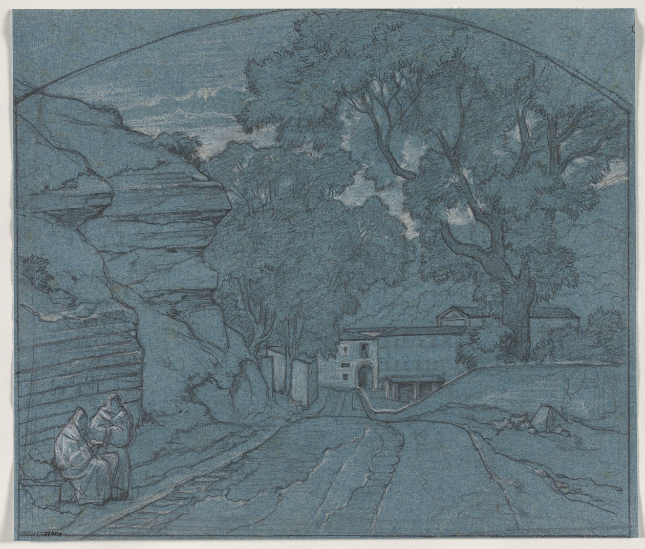 Landschaft mit zwei Mönchen, ca. 1840 von François Edouard Bertin