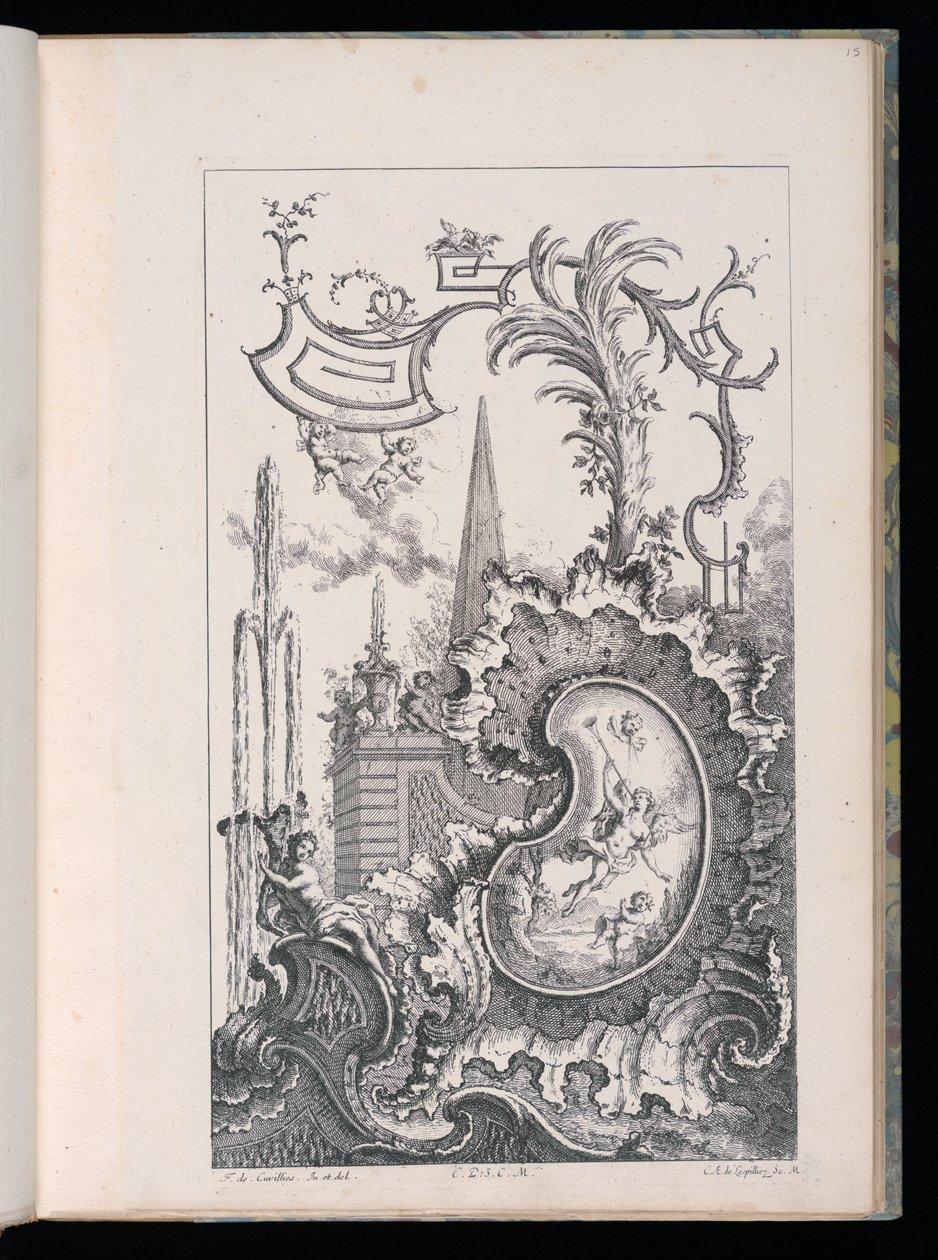 Kartusche mit Obelisk und Palme, Livre Nouveau de Morceaux de Fantaisie (Neues Buch der Fantasiestücke) von François de Cuvilliés the Elder