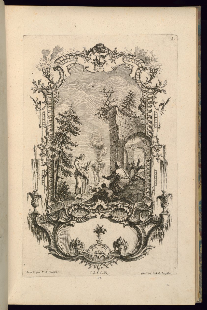 Entwurf für Kartusche mit großen und kleinen Fächern von François de Cuvilliés the Elder