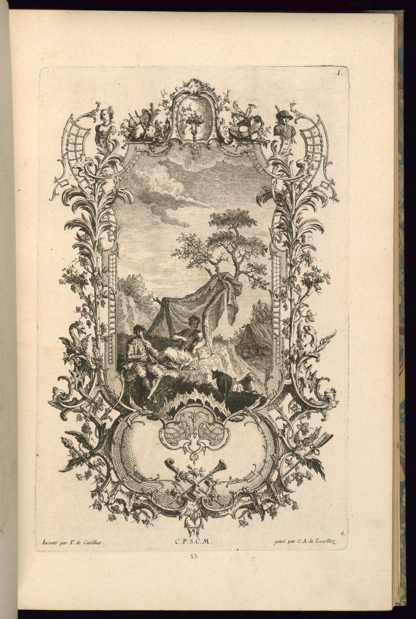 Entwurf für eine Kartusche mit großen und kleinen Fächern von François de Cuvilliés the Elder