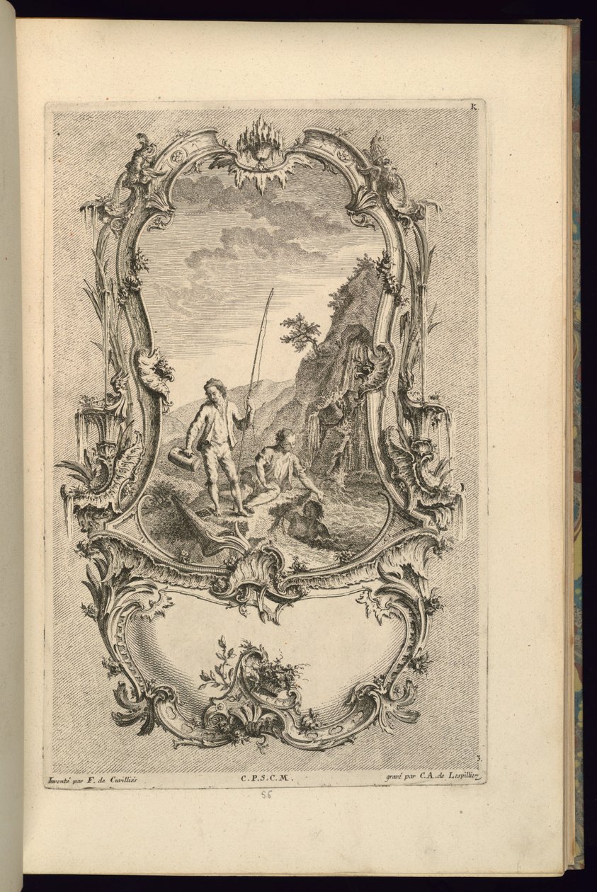 Design für Kartusche mit großen und kleinen Fächern von François de Cuvilliés the Elder