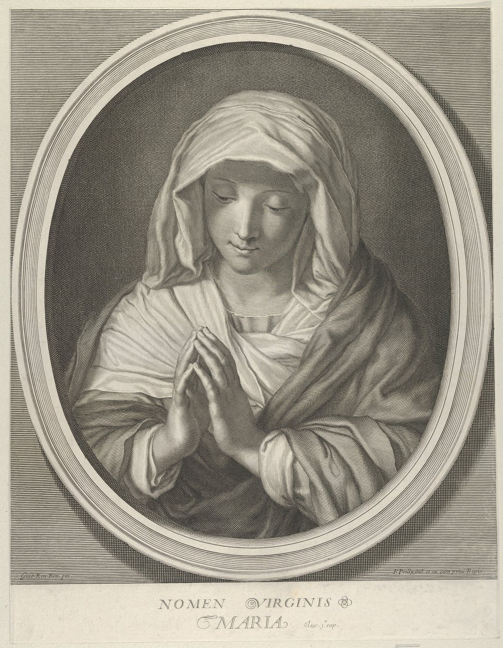 Die Jungfrau im Gebet, nach unten blickend, in einem ovalen Rahmen, nach Reni, 1640-93 von François de Poilly