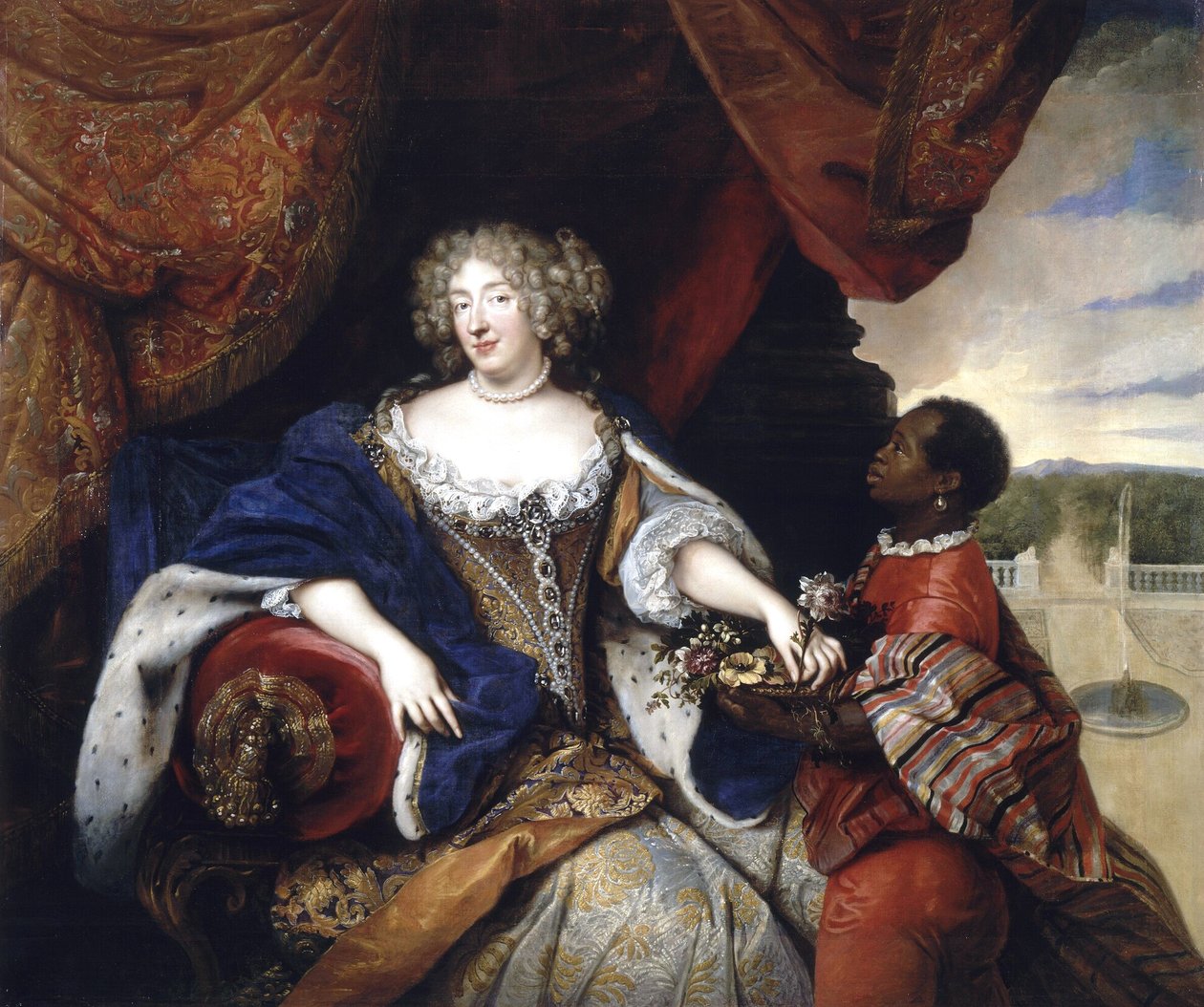 Porträt von Elisabeth Charlotte von der Pfalz mit ihrem Sklaven von Francois de Troy