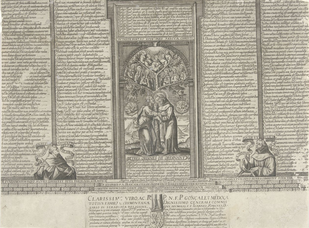 Christus und der heilige Franziskus bei einem Baum mit Heiligen von Frans Heylan