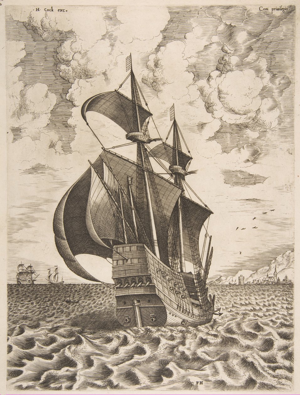Bewaffneter Viermaster segelt in Richtung eines Hafens aus Die Segelschiffe, 1561-65 von Frans Huys