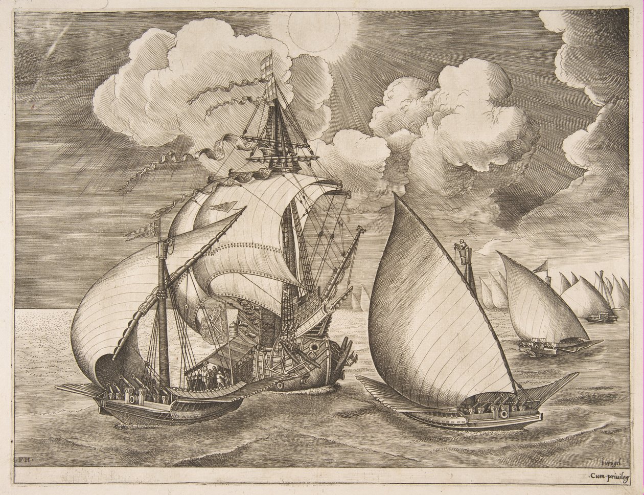 Flotte von Galeeren eskortiert von einer Karavelle aus The Sailing Vessels, 1561-65 von Frans Huys