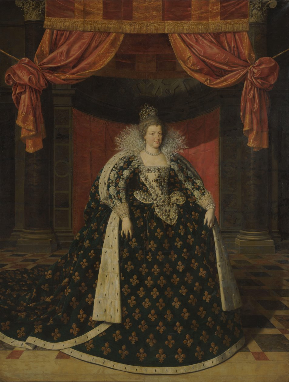 Porträt von Marie de Médicis (1575-1642), Königin von Frankreich, in Staatsroben von Frans Pourbus (II) (workshop of)