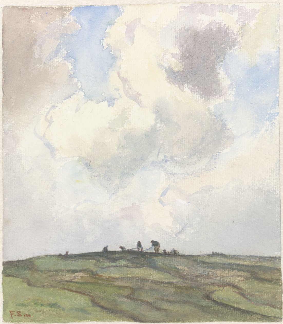 Netze flicken auf einer Wiese hinter den Dünen von Frans Alexander Evert Lodewijk Smissaert