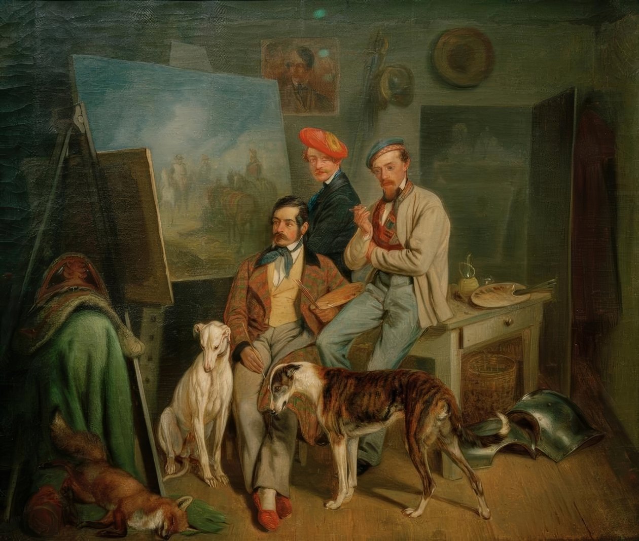 Die Brüder Benno, Franz und Eugen Adam im Atelier von Franz Adam