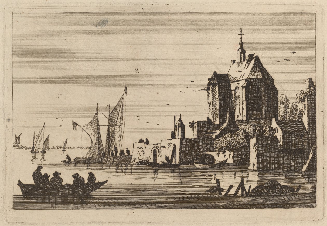 Kirche in einer Bucht mit Ruderboot im Vordergrund von Franz Edmund Weirotter