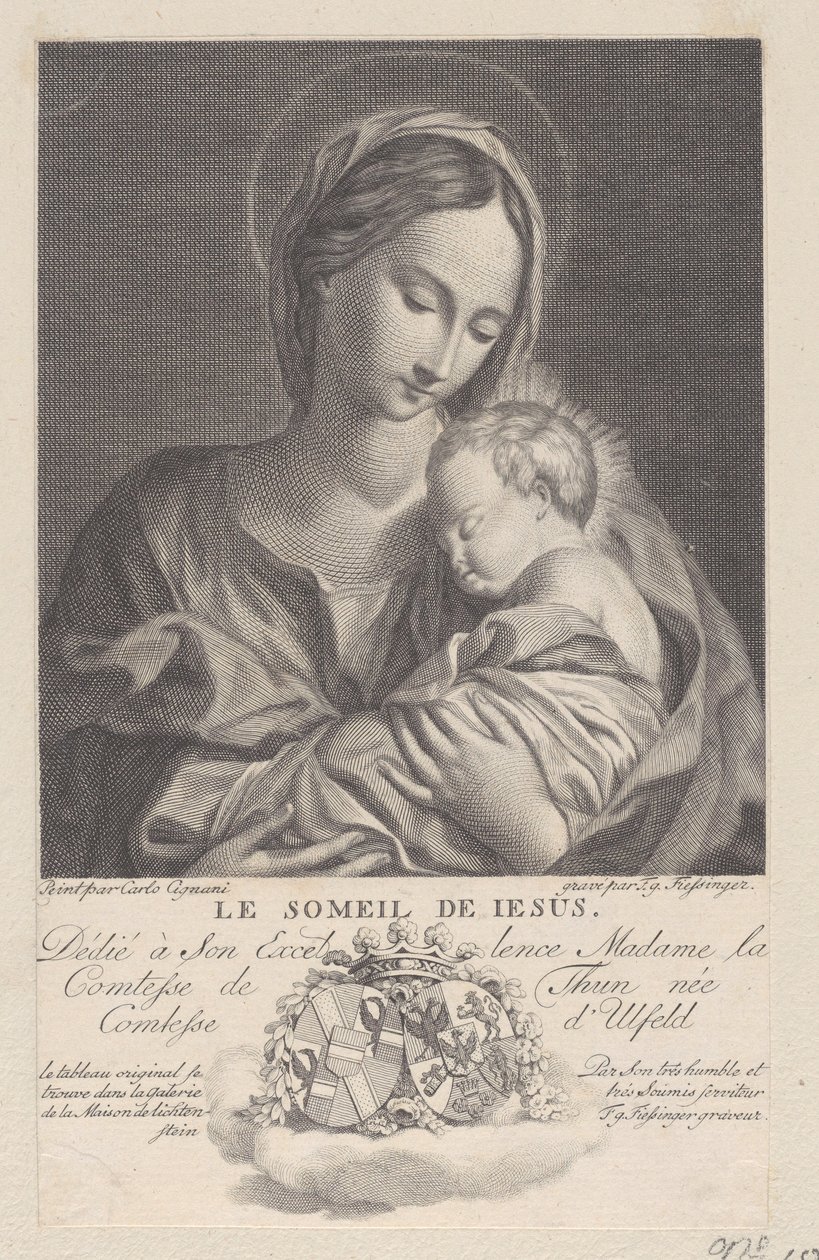 Jungfrau und Kind, mit dem schlafenden Christkind in ihren Armen Le Someil de Jesus, 1743-1807 von Franz Gabriel Fiessinger