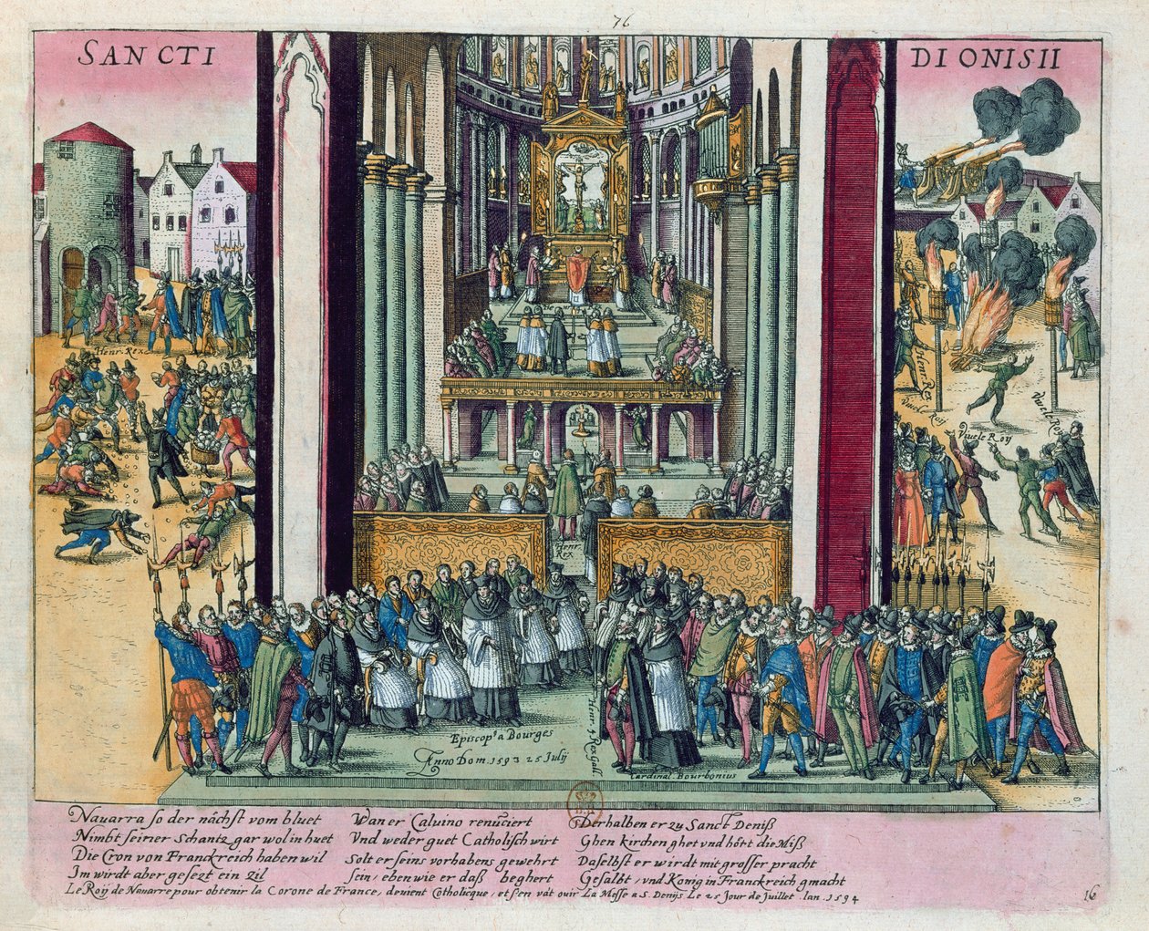 Abschwörung von Henri IV und Konversion zum Katholizismus in St. Denis am 15. Juli 1593 von Franz Hogenberg