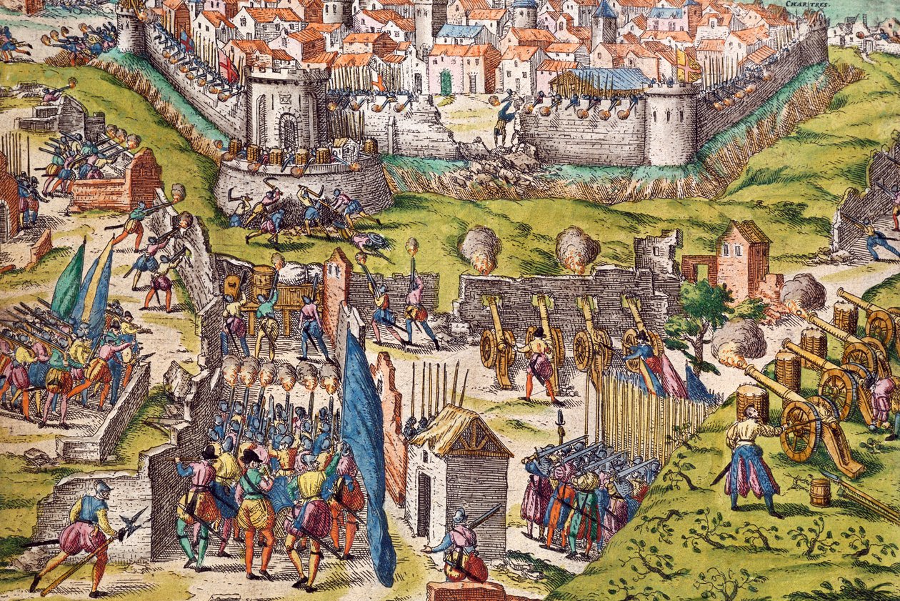 Condés Armee belagert Chartres, März 1568, Kupferstich von Franz Hogenberg, Frankreich von Franz Hogenberg