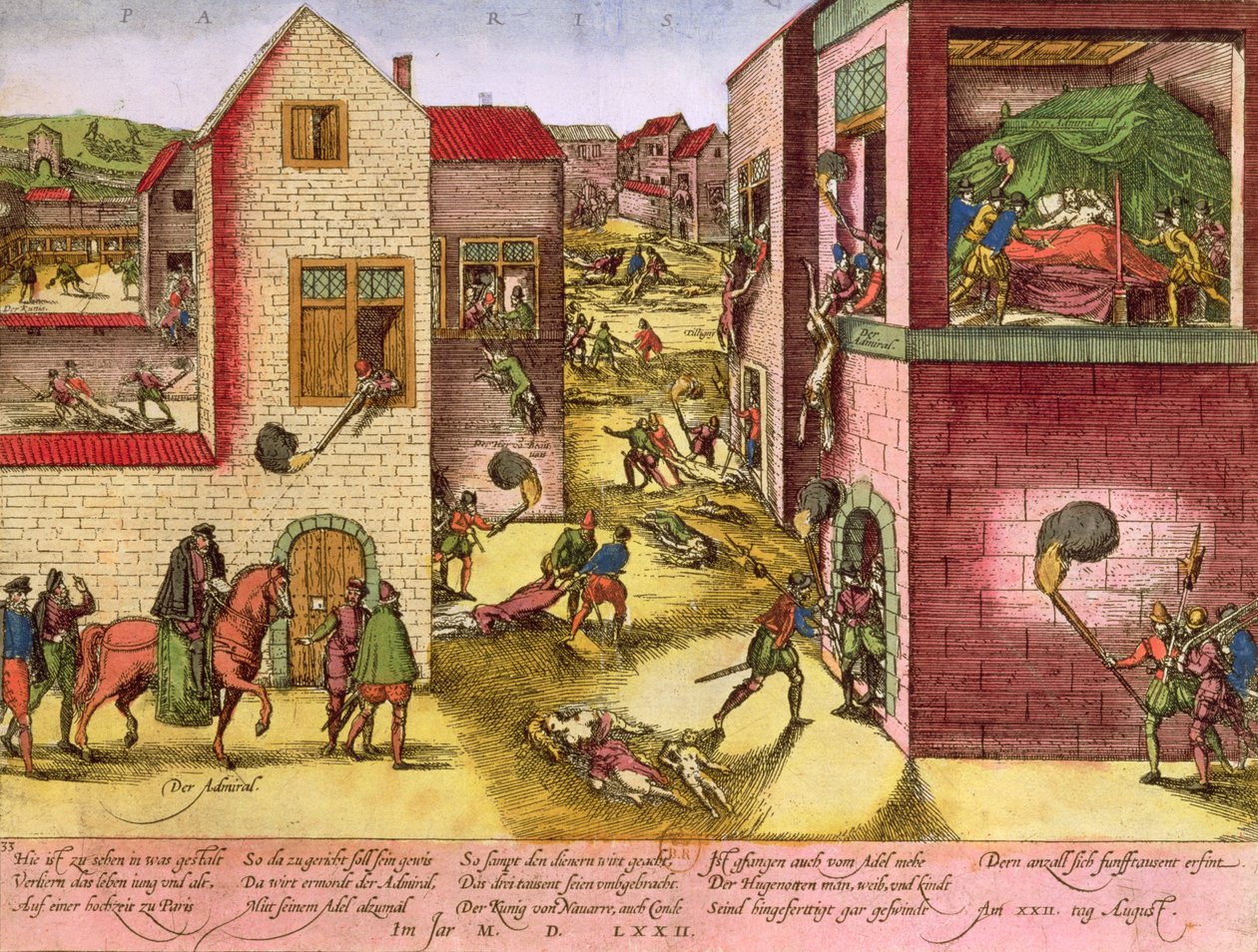 Tod von Admiral Gaspard II de Coligny (1519-72) zur Zeit des Massakers an Bartholomäus, 1572 von Franz Hogenberg